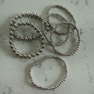 Elegant Silver Beaded Bracelet Set